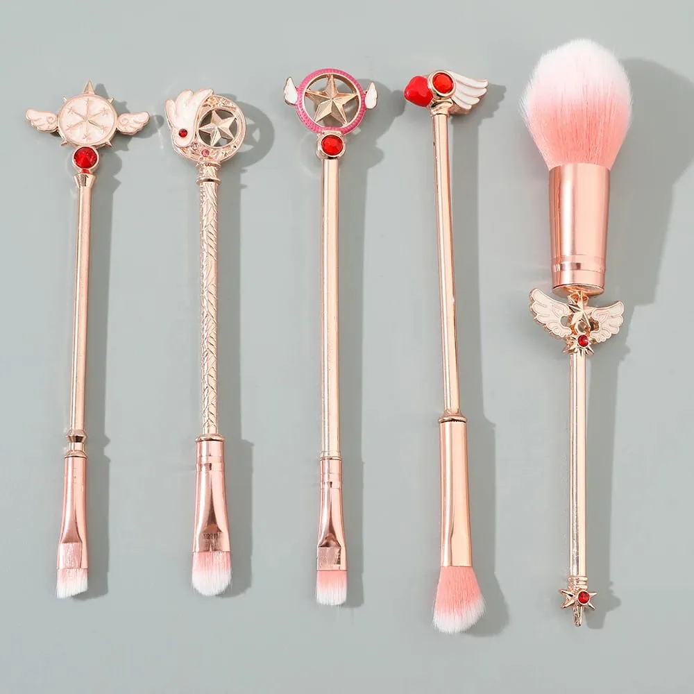 5pcs Metal Handle Soft Fluffy Makeup Brush Set Anime Card Captor Sakura Cosmetics Powder Brush Pink Eyeshadow Eyebrow Brush — image 3