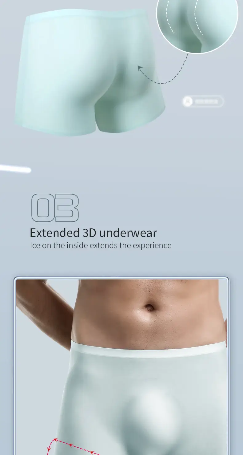 Men's Underwear 3D Molded Ice Silk Seamless Thin Boxer Briefs Extended Length Sports Summer Shorts — image 6