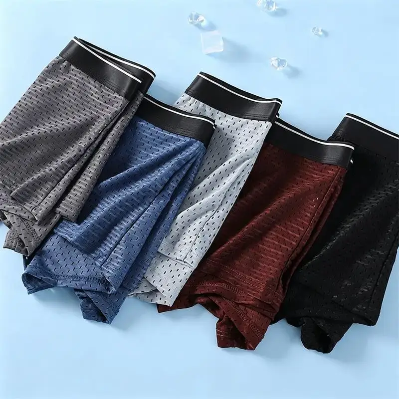 4PcsMen's Underwear Men Boxer Shorts Ice Silk Mesh Boxer Shorts Summer Sexy Breathable Antibacterial Underpants Plus Size XL-6XL