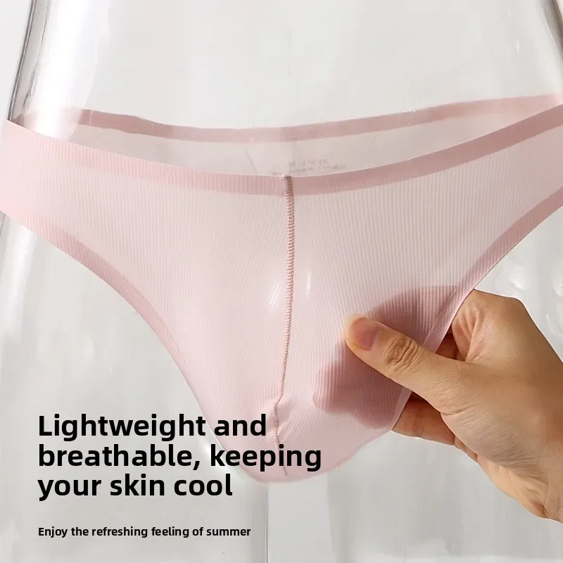 Half Hip Small Triangle Men's Underwear Low Waist Sexy Young Men Ice Silk Seamless Briefs Summer Lightweight Breathable Panties — image 5
