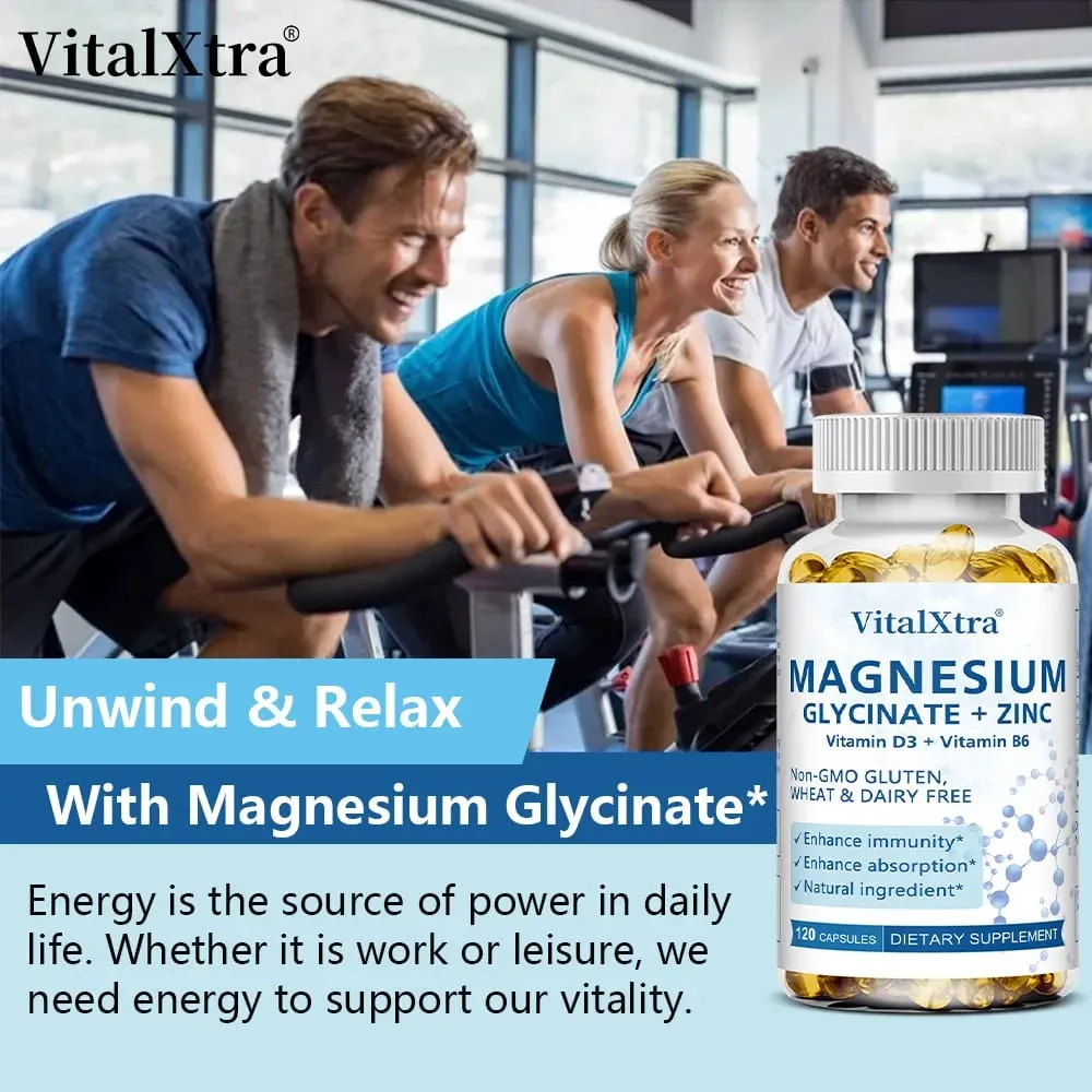 Magnesium Glycinate + Zinc Supplement - Supports Bones Immune System Heart Health Mineral Supplement Helps with Natural Sleep — image 4