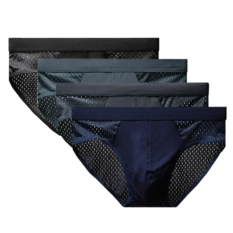 Sous-vêtements pour hommes, culotte triangulaire fine et respirante, slip en soie glacée, en maille, pantalon d'angle carré Sexy pour hommes
