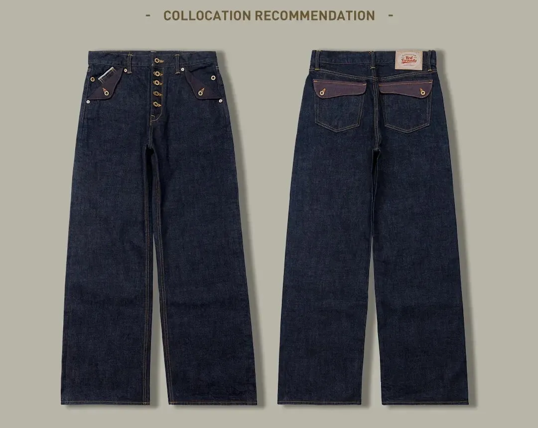 Κόκκινο Tornado Retro Heavy 18oz Raw Selvedge τζιν παντελόνι Sanforized Button Fly ψηλόμεσο πτερύγιο τσέπη τζιν ξυλουργικό στυλ — image 9