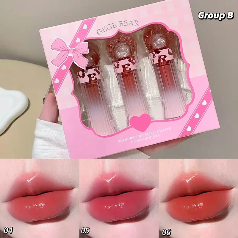 Gege Bear Water Light Lip Llaze Σετ Mirror Lipstick Lip Gloss Ενυδατικό Ενυδατικό μακράς διαρκείας Δώρο για τον εραστή