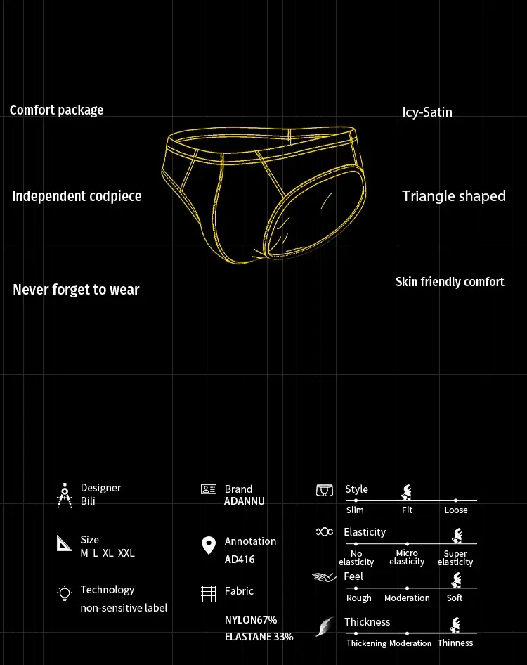 1/3Pcs Satin Nylon Men's Briefs Skin-friendly Breathable Mens Underwear Panties Large Crotch Pouch Man Bikini Underpants Briefs — image 3