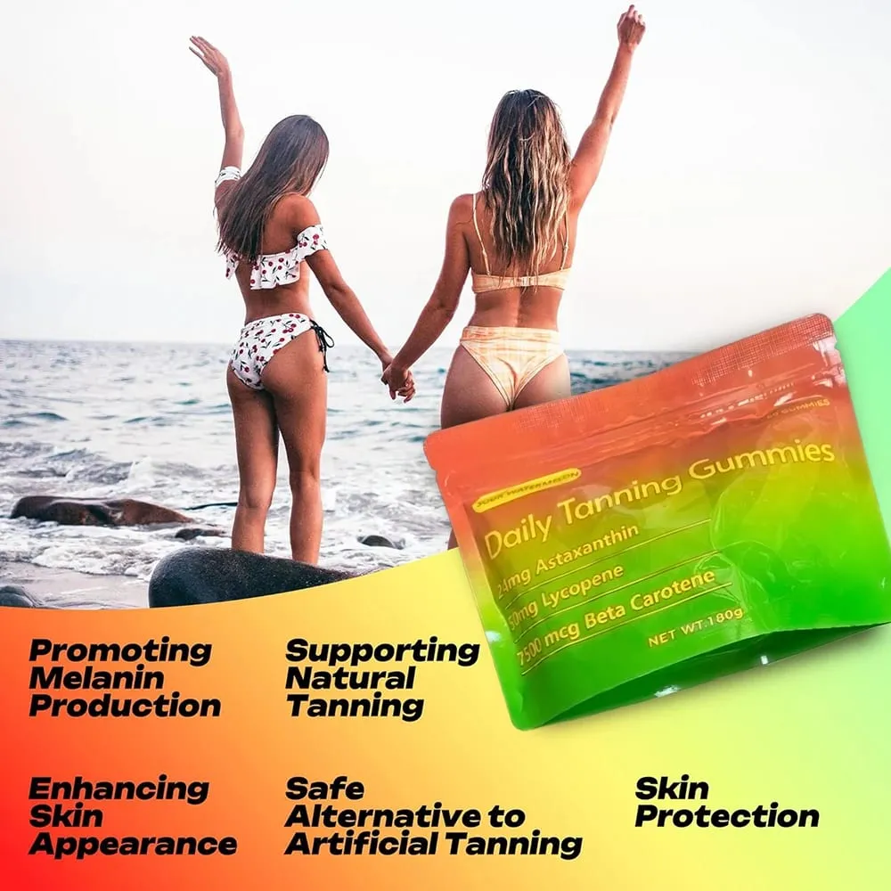 Tanning Gummies - Φυσικό συμπλήρωμα μαυρίσματος με ασταξανθίνη λυκοπένιο & βήτα καροτίνη - Ενισχύει τη μελανίνη για λαμπερό δέρμα και λάμψη