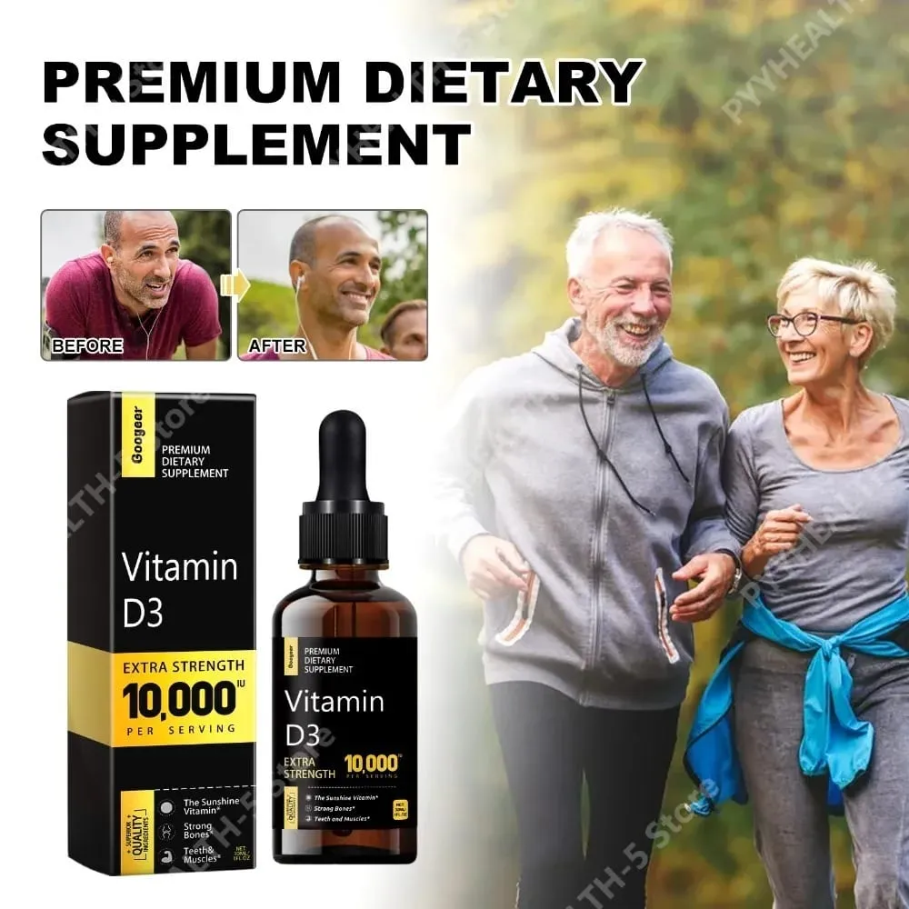 Υγρό βιταμίνης D 10 000 IU Extra Strength που απορροφάται γρήγορα Υποστηρίζει γερά οστά με βιταμίνη C και ασβέστιο 30 ML Net — image 2