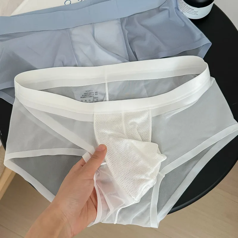 Calzoncillos transparentes para hombre, bragas ultrafinas de seda helada de secado rápido, ropa interior Sexy con bolsa para bulto en U, calzoncillos transpirables Cuecas — image 3