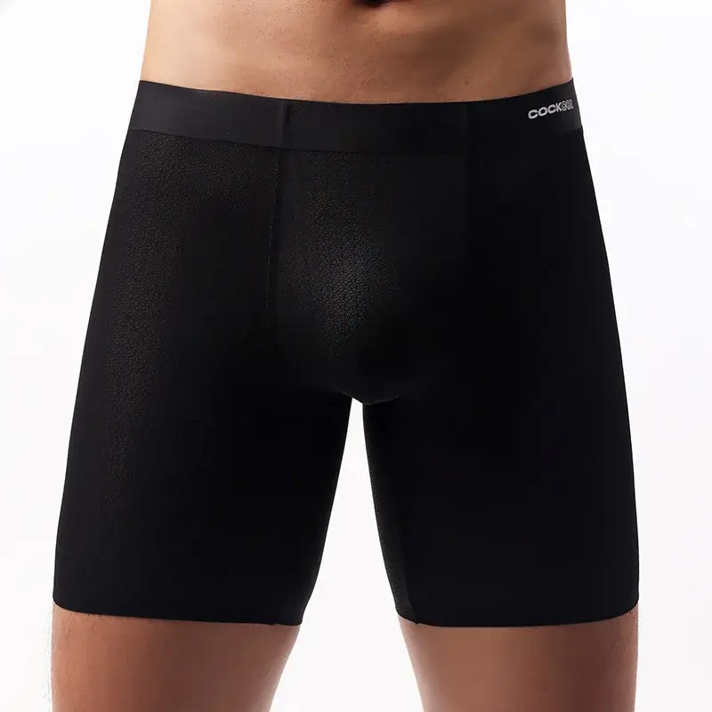Ice Silk Long Boxer Shorts Men Ultra-thin Breathable Sports Underwear Sexy See Through Panties Male Quick Dry U Pouch Underpants