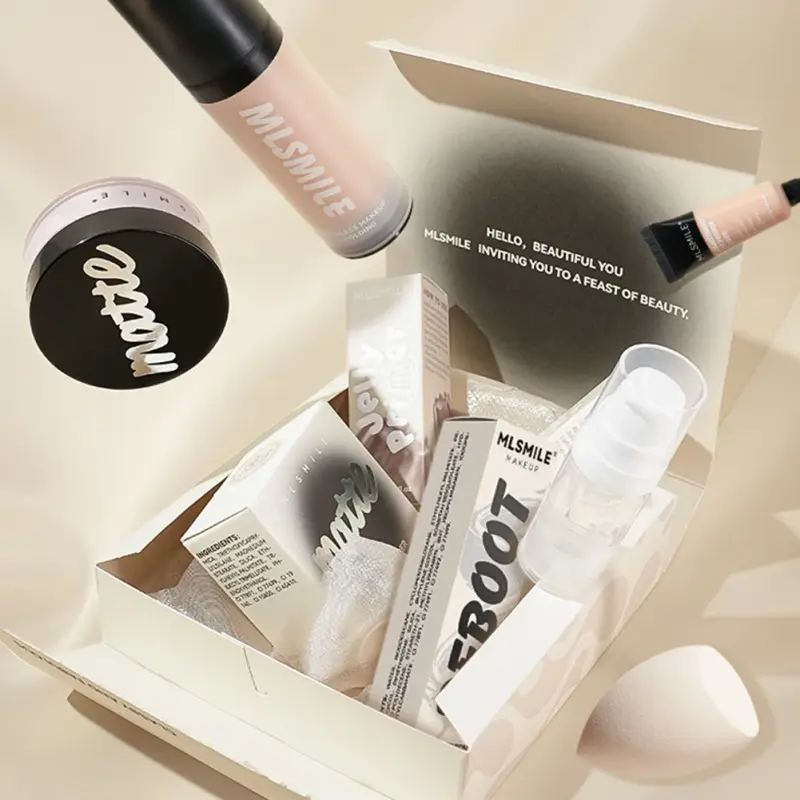 All in One Face Makeup Set Liquid Foundation Powder Primer and Egg for Long Lasting Matte Finish