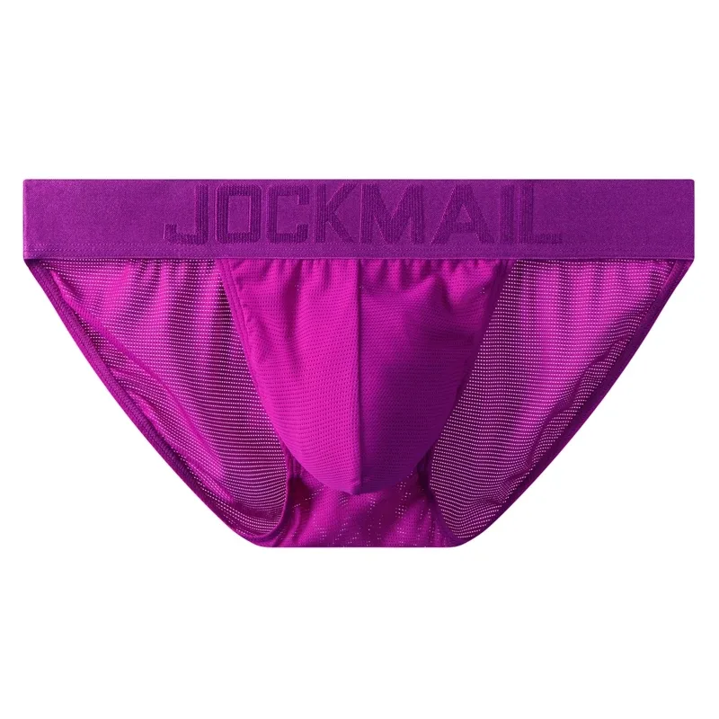 Jockmail Mans Underwear Gay Brief Nylon Mesh Sexy Low Waist Ropa Interior Hombre Letter Embroidery Sissy Panties Male Lingerie