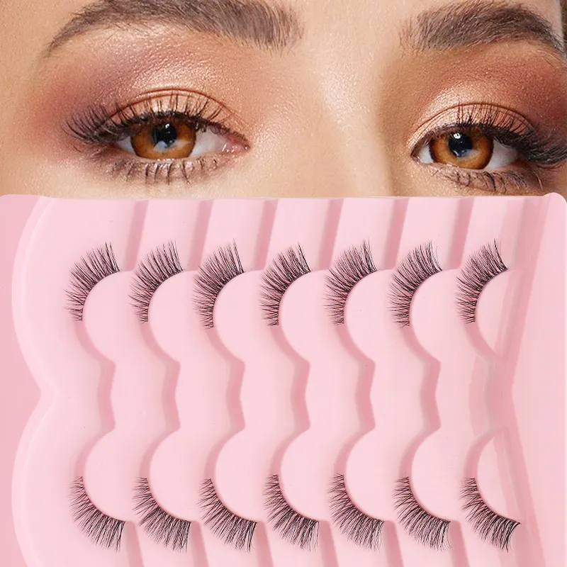 7 ζεύγη φυσικές βλεφαρίδες Wispy Half Clear Band strip Lashes Ψεύτικες βλεφαρίδες Μαλακές αφράτες ελαφριές βλεφαρίδες μακιγιάζ — image 6