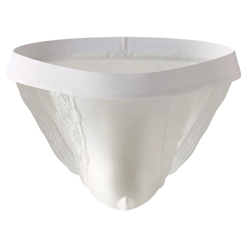 Satin-like Comfortable Men Panties Lace Trim Briefs Sexy High Fork Bikinis Underwear Breathable Low Waist Pouch — image 8