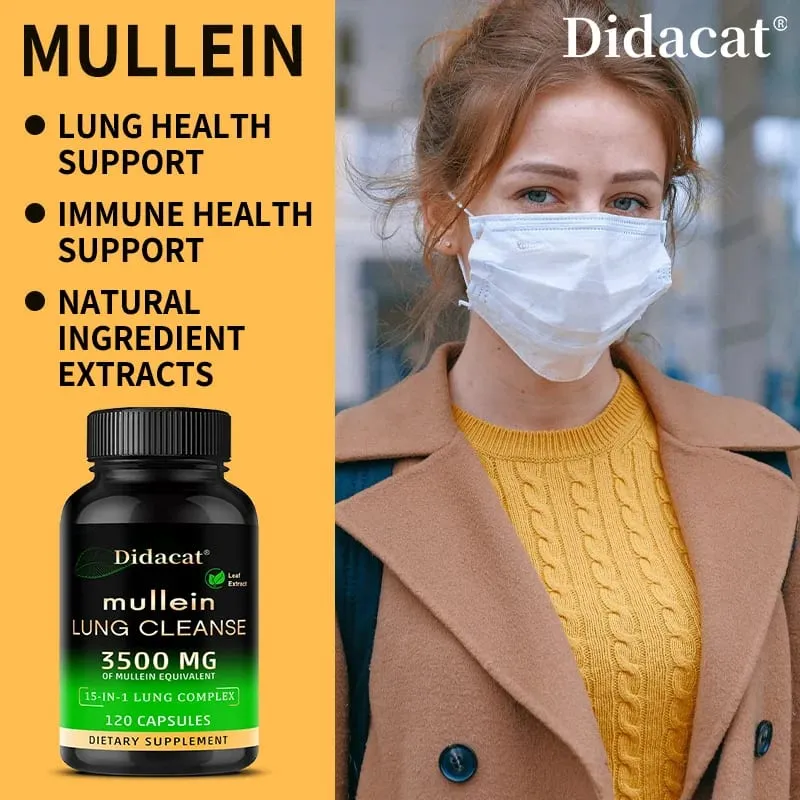 Mullein Leaf Extract Supplement Vitamin C Mineral Lung Cleansing Immune System Support 120 Capsules Health Supplement — image 2