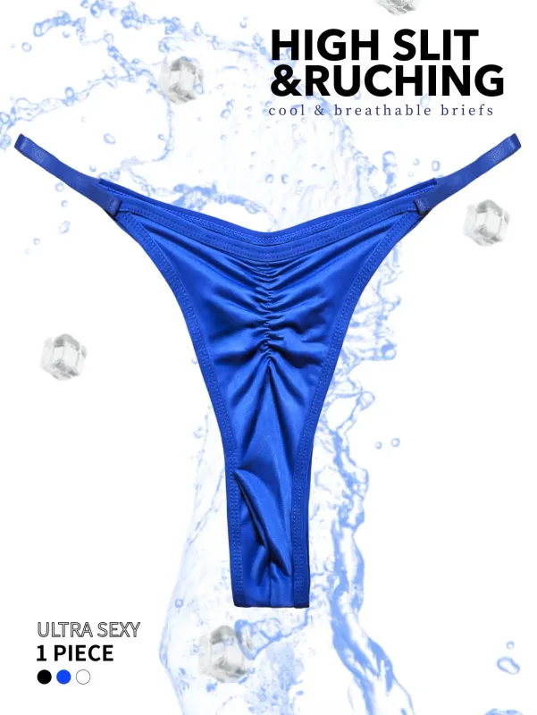 1pc Men's High Slit Ruched Thong - Ice Silky Smooth Semi Sheer, Ultra Sexy Breathable No-Stick Soft Casual Men Underwear — image 1