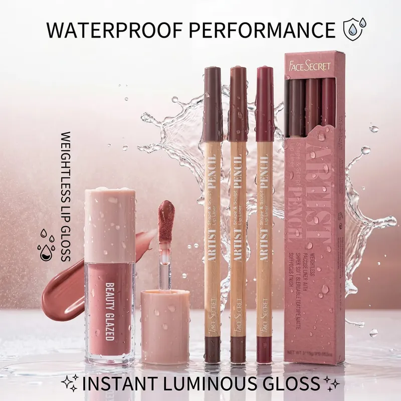 Σετ 4 τμχ Lip Liner & Lip Gloss Σετ αδιάβροχο, μακράς διαρκείας, αδιάβροχο, απαλό καθημερινό κιτ μακιγιάζ χειλιών — image 5