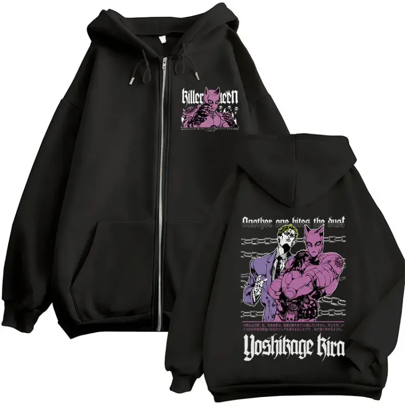 Sweat-shirt à capuche avec fermeture éclair pour homme et femme, vêtement à la mode, avec fermeture éclair, Anime Jojo Bizarre Adventure Kira Yoshikage Killer Queen — image 1