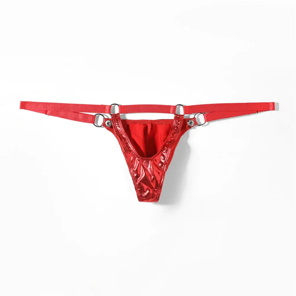 1pc Men Patent Leather G-String Sexy Thong V-back Low Ring Rise T-back Bulge Pouch Đồ lót Đồ lót Gay Sissy Hot Clubwear — image 2
