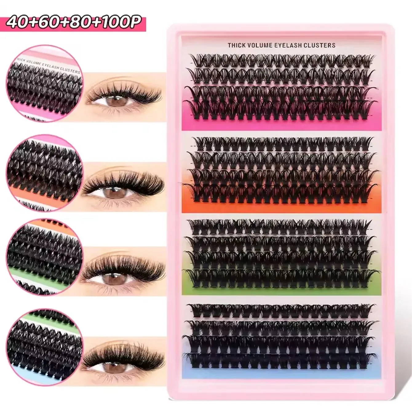 Cat Eye 16 שורות Cluster Lashes 406080100P מעורב עשה זאת בעצמך ריסים בודדים מגש עבה עשה זאת בעצמך הארכת ריסים ריסים נפח Wispy — image 2