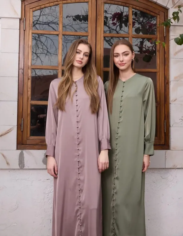 AS SS26 light satin ball buttons dress l
