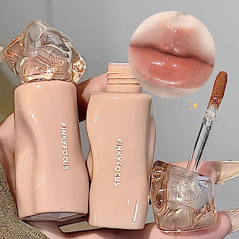 Pinkyfocus Lipstick Glossy Mirror Lip Gloss Moisturizing Hydrating Juicy Nude Lip Tint LongLasting Daily Natural Makeup Lipstick