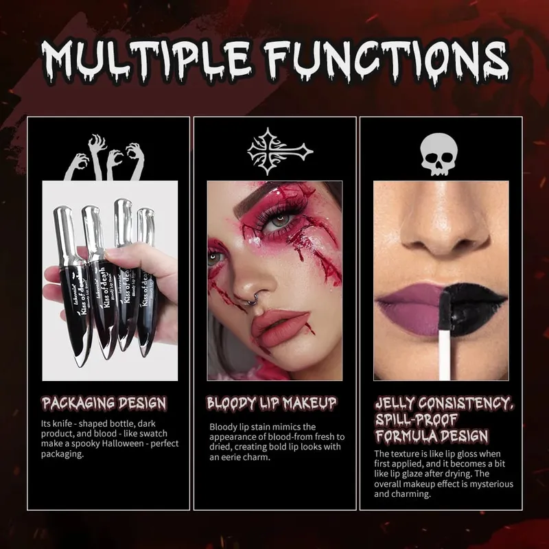 Halloween Gothic Σετ Μακιγιάζ 5 τμχ Lip Stain Dark Cream Blush Eyeshadow Stick Glitter Eyeliner με τσάντα Cosplay Party Face Body — image 6