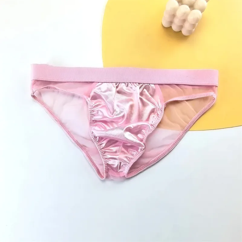 Sexy Glossy Satin Silk Man's Underwear Briefs Transparent Mesh Male Panties Breathable Quick Dry Underpants — image 2