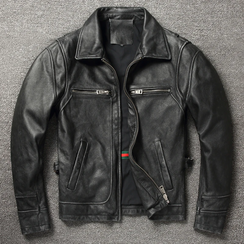 2022 Retro Style 100% Top Layer Cowhide Oversized Leather Jacket Color is made of Old Motorcycle Riding Clothes.