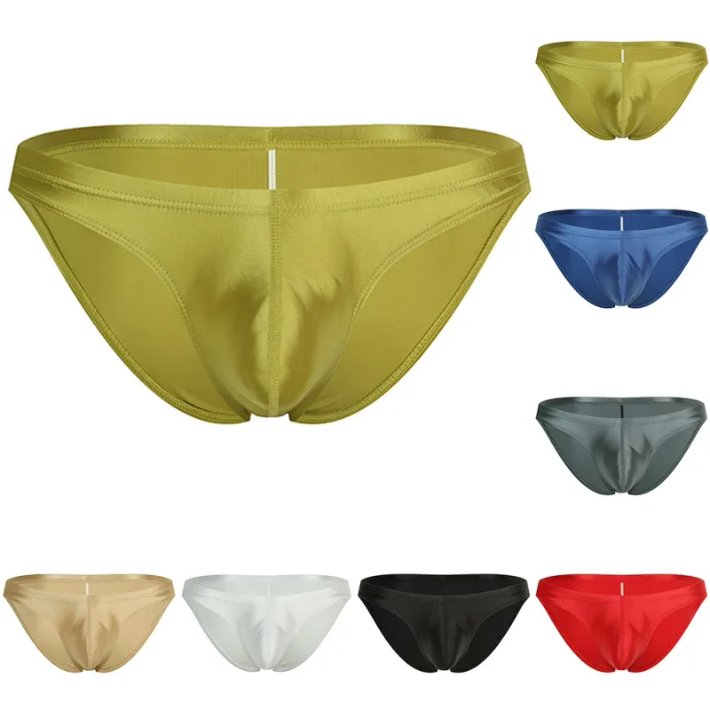 Mens Oil Shiny Glossy Silk Briefs Underwear Pouch Underpants Breathable Panties Low Rise Male Underpant Bikini
