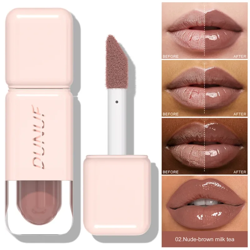 Glossy Lip Gloss Mirror Water Lip Tint Long Lasting Non-sticky Cup Liquid Lipstick Moisturizing Nude Red Brown Lip Makeup