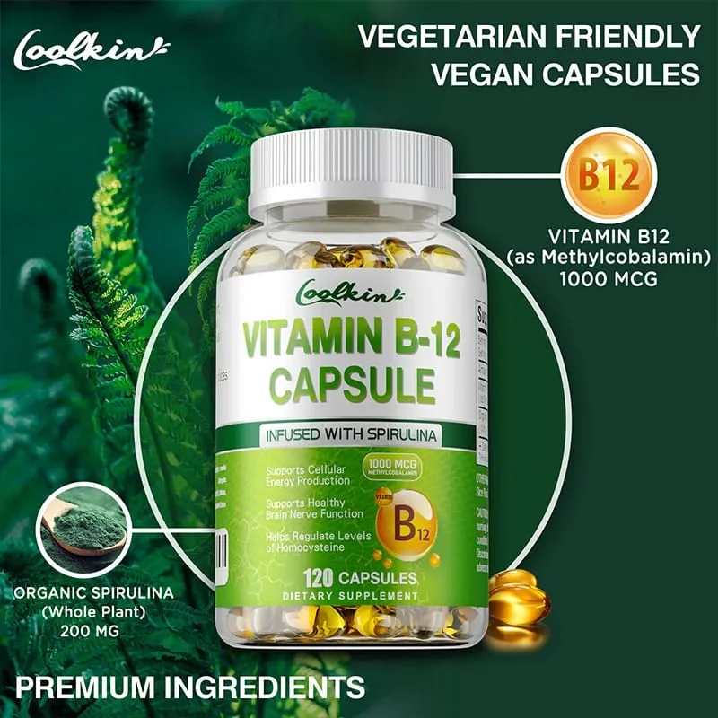 Vitamin B12 Capsules - Methylcobalamin Supplement for Mind Energy Brain Mood Heart Support