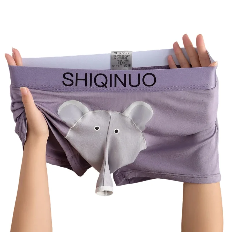Men Cute Elephant Print Boxer Briefs Elastic Letter Waist 3D Pouch Soft Breathable Daily Sleep Home Casual Comfy Underwear Wear — image 2