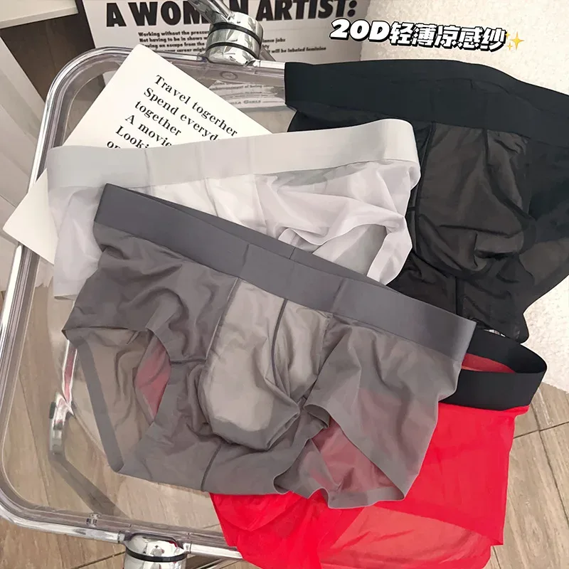 Calzoncillos transparentes para hombre, bragas ultrafinas de seda helada de secado rápido, ropa interior Sexy con bolsa para bulto en U, calzoncillos transpirables Cuecas — image 11
