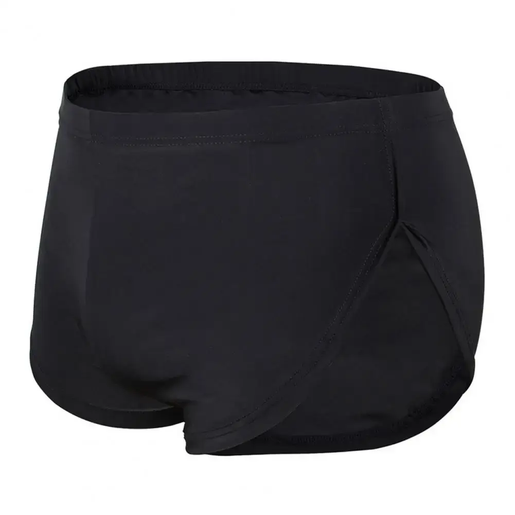 Short taille basse respirant pour hommes, couleur unie, culotte taille élastique, fente latérale, short de salon en soie glacée, sous-vêtements de nuit