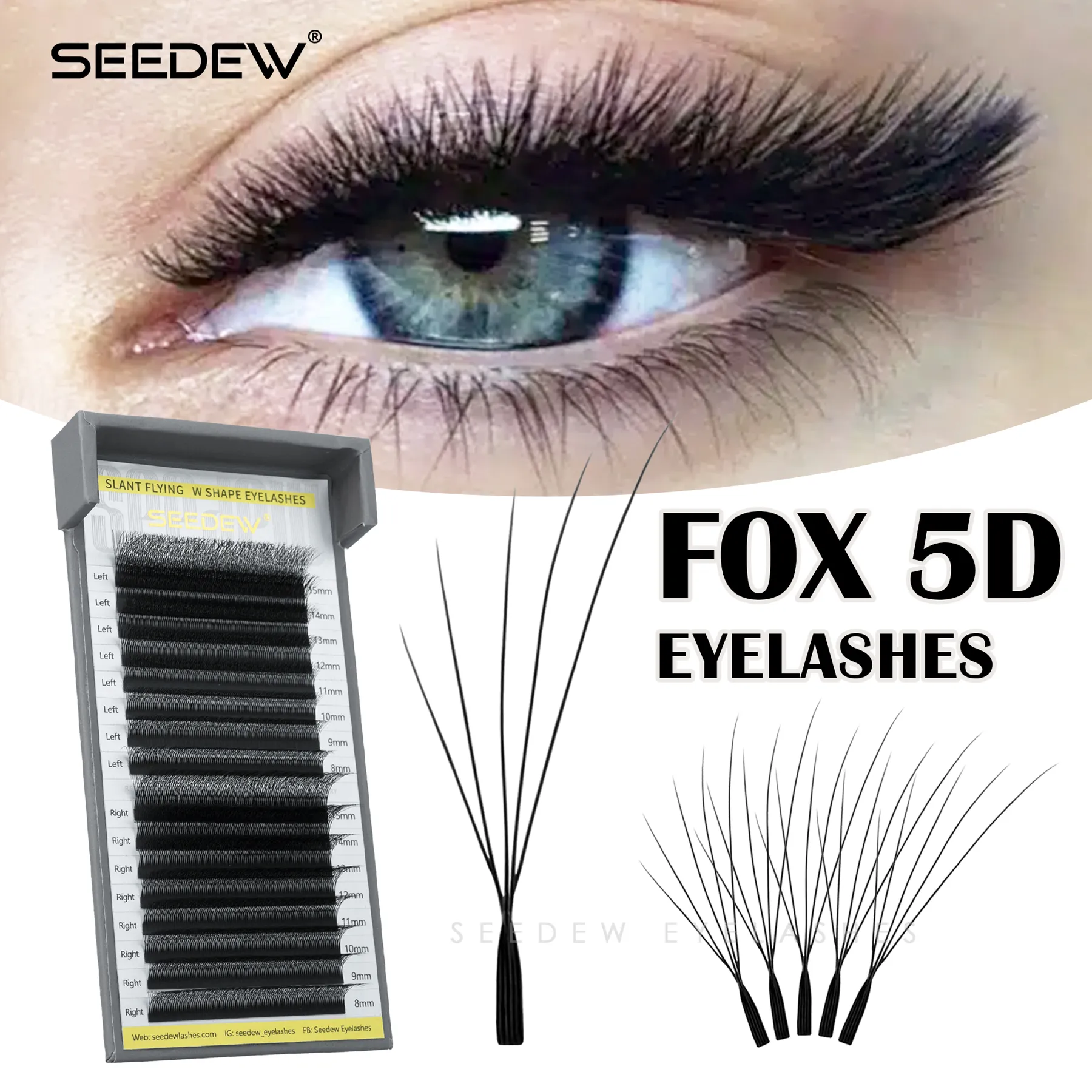 Fox 5D Eyelash Extension σε σχήμα W Clover Air Serie Cat Eye Όγκος Fox Eye Lashes Slant Flying Fase Elashes — image 2