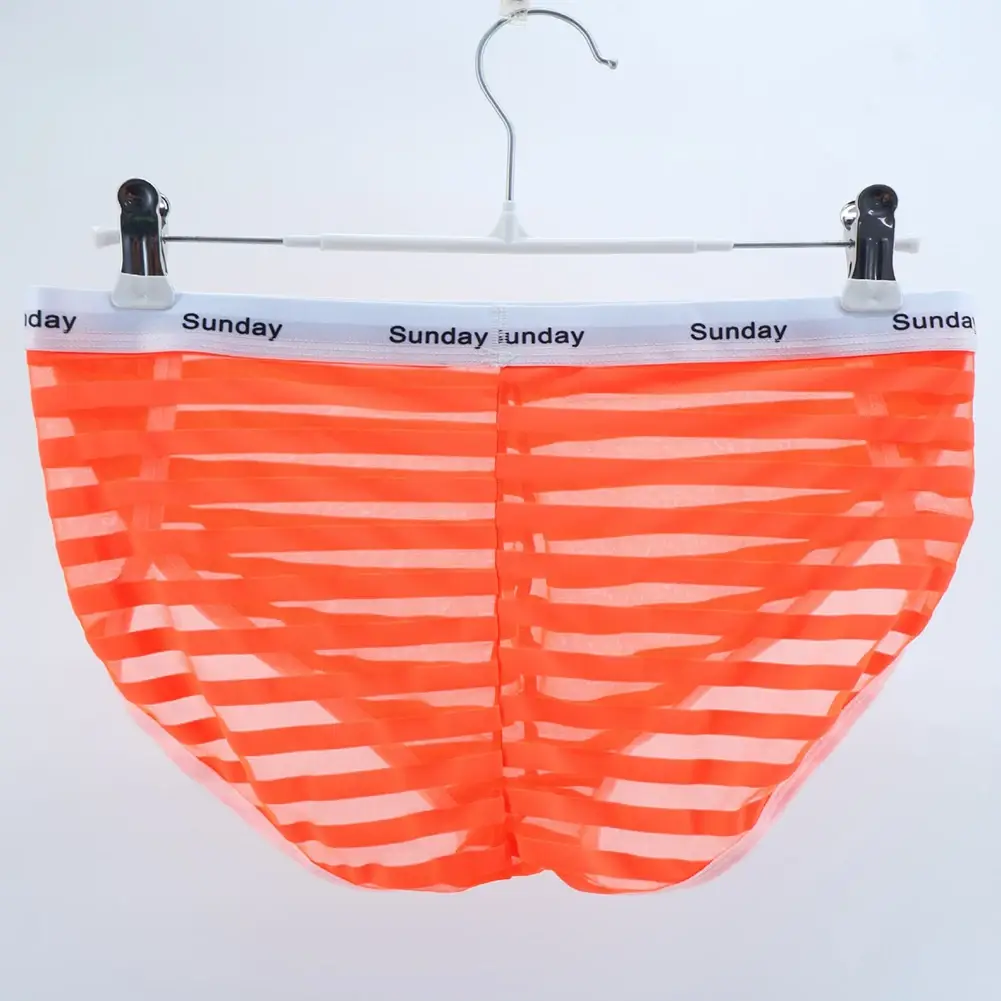 Men Casual Transparent Striped Mesh Briefs Side Fork Panties Shorts Breathable Pouch Man Comfortable Home Underwear