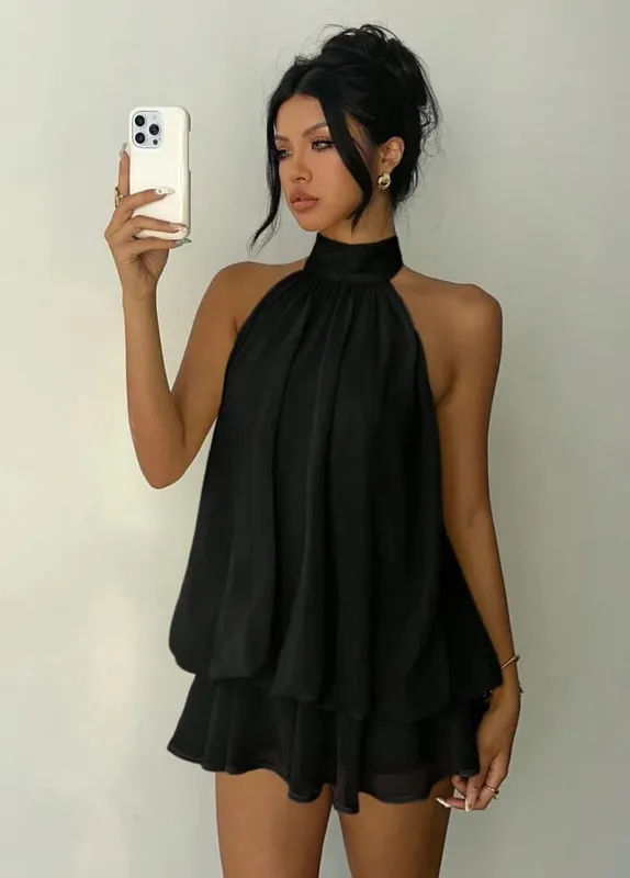 חופשת נשים אופנה Slim Fit אופנה סקסית ללא גב הלטר עניבה מותן שמלה צבע אחיד צדדי קיץ מסוגננת ונוחה