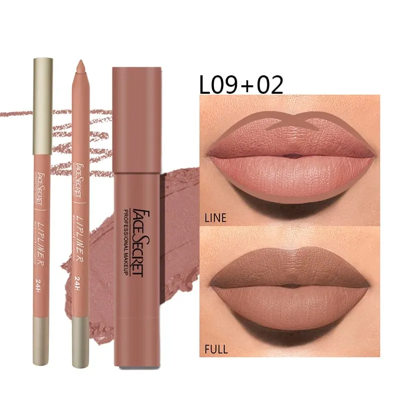 Matte Lipliner & Lipstick Set Waterproof, Μακιγιάζ χειλιών μακράς διαρκείας Απαλό ματ απόδοση χρώματος Γυναικεία καλλυντικά μακιγιάζ — image 5