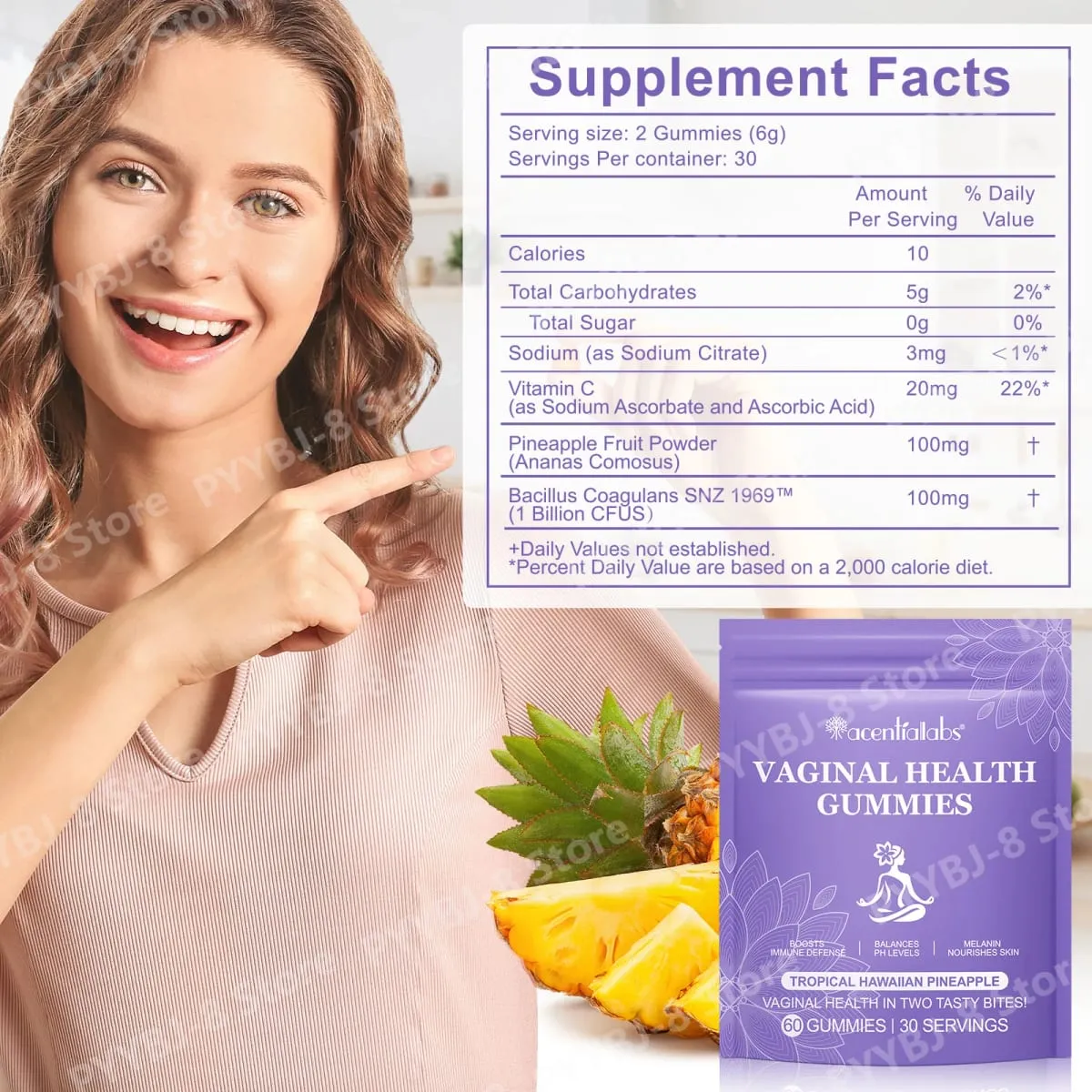 Acentiallabs Vaginal Health Gummies με Bacillus Coagulans και βιταμίνη C Υποστηρίζει την άμυνα του ανοσοποιητικού και το PH Balance 60 Gummies