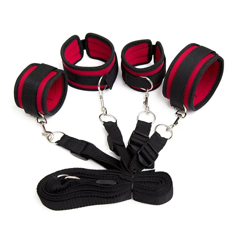 Σετ συγκράτησης BDSM Bondage Handcuffs & Ankle cuffs Slave on the bed Open Leg Flirt Παιχνίδια σεξ για γυναίκες ζευγάρια Erotic No Vibrator