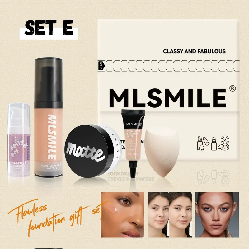 Επαγγελματικό σετ μακιγιάζ για άψογο Base Oil Control Loose Powder Matte Primer Liquid Foundation Concealer Ενυδατικό Δώρο