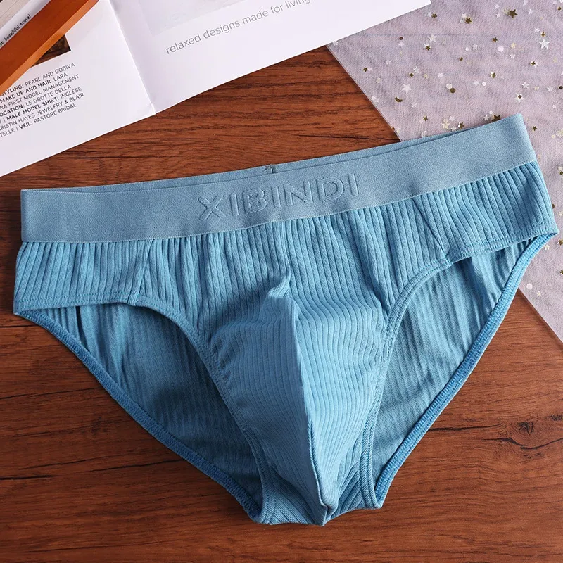 4-Piece Men's Cotton Ribbed Briefs Set - "XIBINDI" Embossed Waistband Underwear (Blue/White/Gray/Pink) — image 3