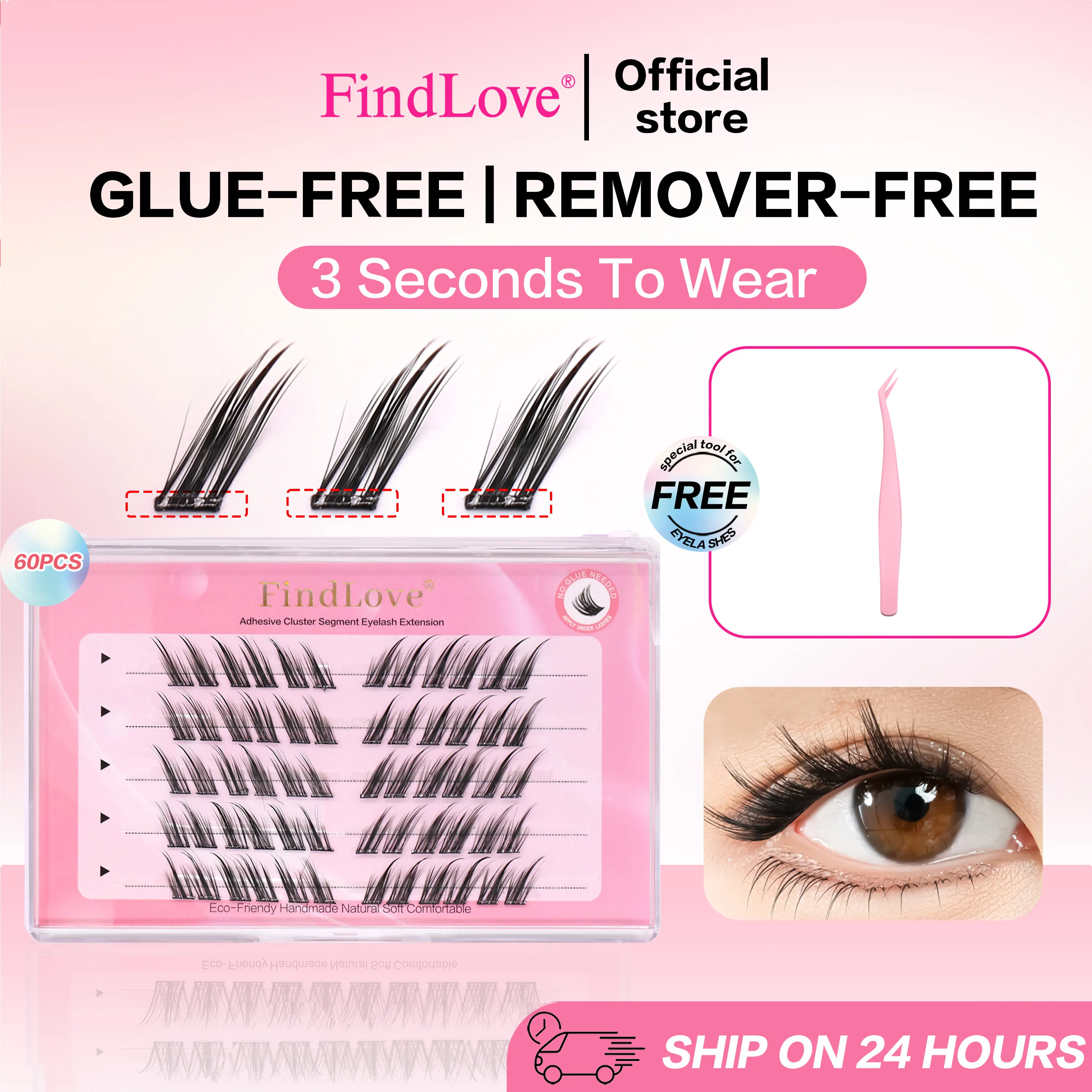 FindLove Fox Eye Lashes Pre Glued False Eyelashes C Curl 12mm Reusable Manga Lashes Soft No Glue Need Eyelash Makeup Tools — image 2