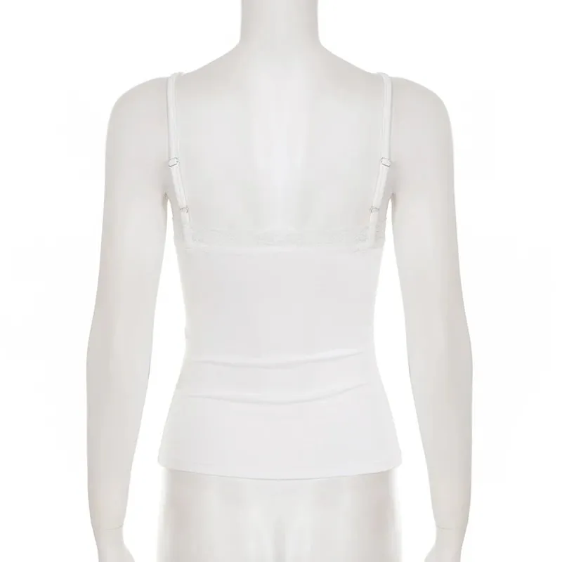 Coquette תחרה V צוואר Twist Front Cami Top רצועת ספגטי Slim Camisole Y2K גופייה יומית ללא שרוולים מזדמנת קיץ חדש — image 6