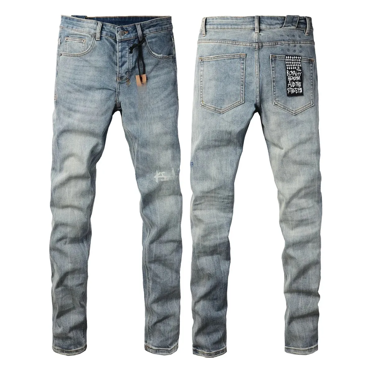 Ανδρικό High Street Light Blue Washed τζιν τζιν με κεντημένο γράμμα μοτίβο κουμπί Fly κατάλληλο για όλες τις εποχές — image 8