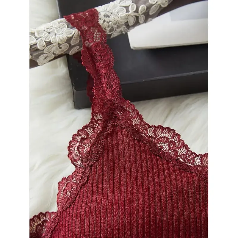 Solid-Color 2-Piece Summer Underwear Set Sexy Lace Bra Breathable Intimate Lingerie Fashion Home Wear Soft Seamless Bras Shorts