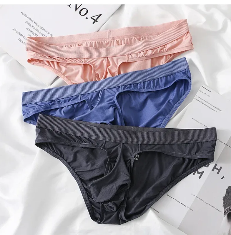 Calzoncillos de seda de hielo para hombre, ropa interior ultrafina, transparente, sin costuras, de secado rápido, transpirables, para verano