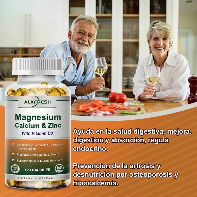 Alxfresh Calcium Magnesium Zinc & Vitamin D3 Capsules for Immune System Bone Nervous System Health Support | Non-GMO Vegan