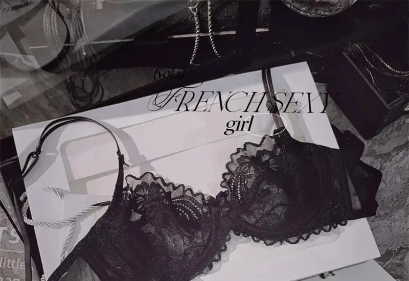 Γαλλικό Ultra Thin Sheer Lace Σετ σουτιέν Underwire Perspective Beauty Back Μεγάλο μπούστο Minimizer Side Shaping Anti Sag 32-38 Σετ σουτιέν