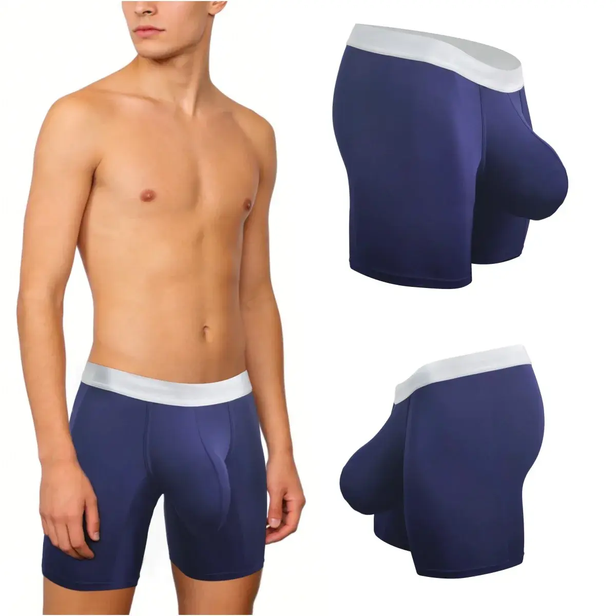 Mens Cool Ice Silk Boxer Briefs Extra Deep Pouch Breathable Long Running Sport Gym Underwear Anti Chafe Free Soft Trunks — image 14